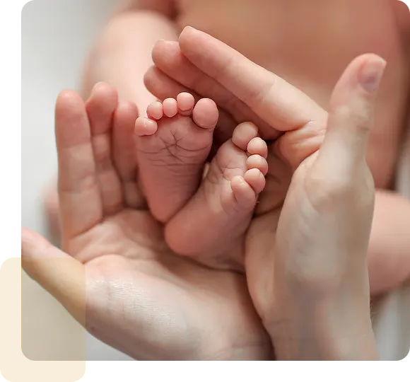 Woman holding baby's feet